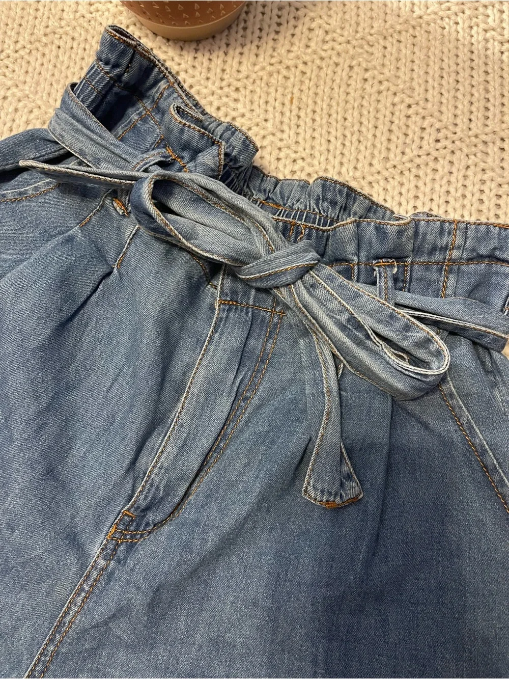 Forever 21 High-Waist Denim Paperbag Shorts in Blue